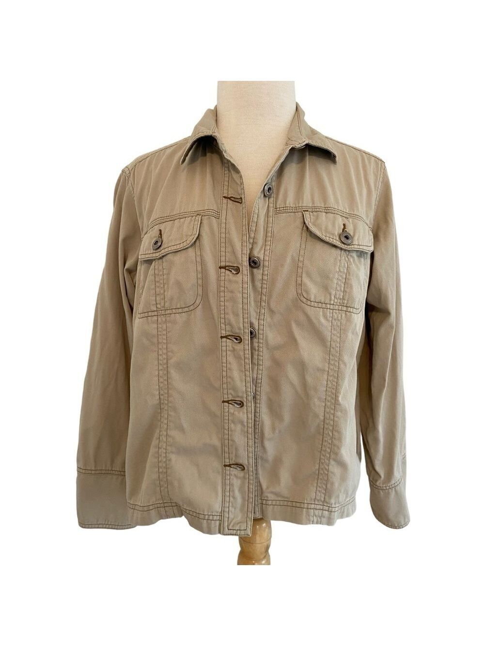 Columbia Sportwear denim trucker jacket 100% cotton lightweight beige Large